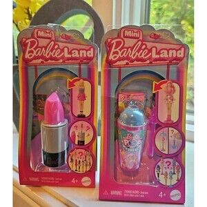 Set of 2 Mattel Mini Barbie Land Lipstick And POP Mystery Dolls BRAND NEW
